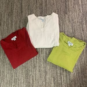 Lot of 3 Haband Womens Large‎ Cotton Pullover Tops Red White Green Short Sleeves